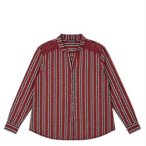 Red Striped Lace-Up Blouse